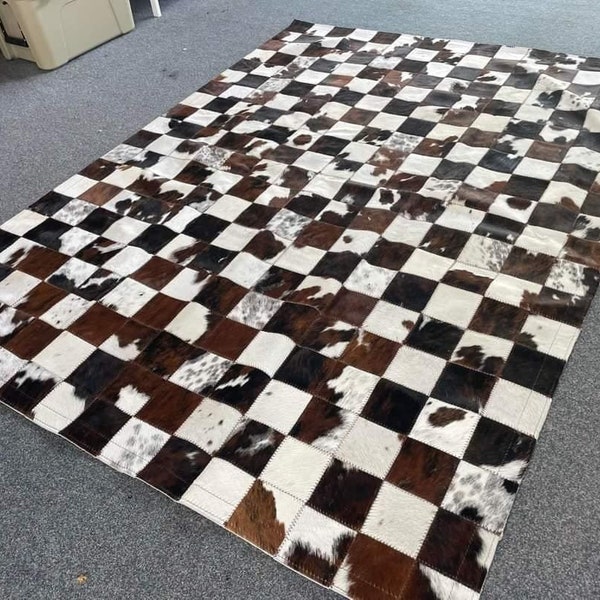 Tapis en peau de vache - tapis en peau de vache véritable - tapis patchwork en peau de vache - tapis patchwork - tapis en peau de vache décoration d'intérieur - tapis entièrement fait main