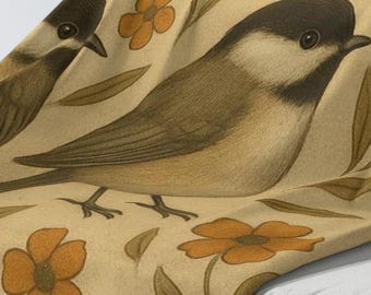 Black-capped Chickadee Illustration Sherpa Fleece Blanket | Wildlife Nature Lap Throw