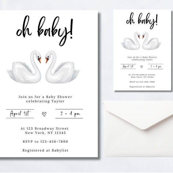 Oh Baby, Swan Invitation | Digital Download and Template