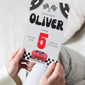 RaceCar Racing Birthday Invitation - Editable Template