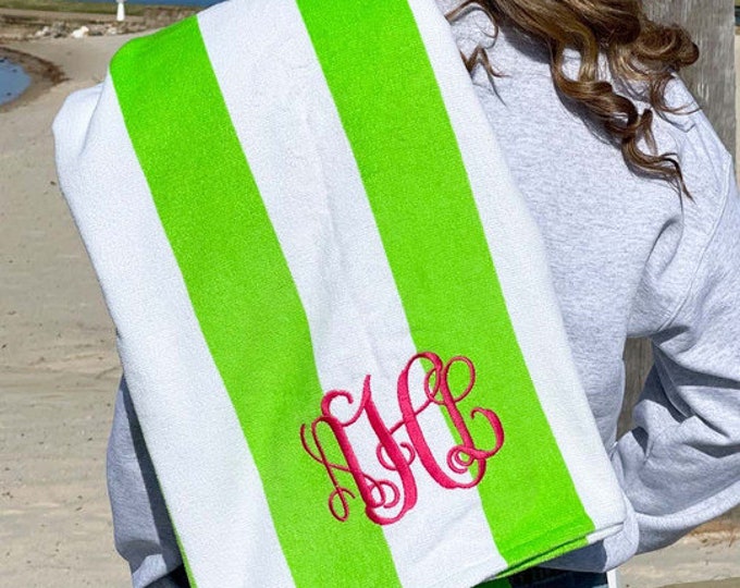 Embroidered Custom Monogram Striped Beach Towel for Bachelorette Party or Gift