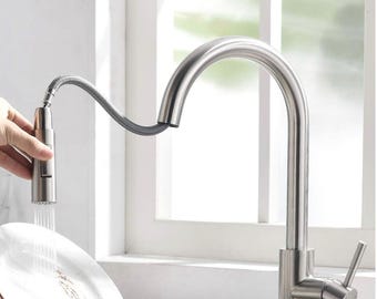 Pull-Out Kitchen Faucet Single Handle 16.5" Brushed Nickel Finish