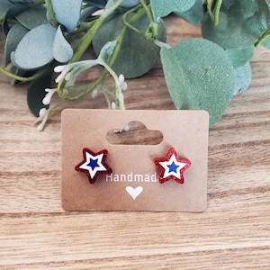 Star Red White Blue Americana Patriotic Glitter Acrylic Stud Earrings Gift