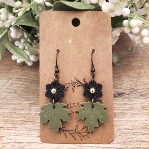 Fall Leaf Acrylic Olive Green Earrings Dangle Gift