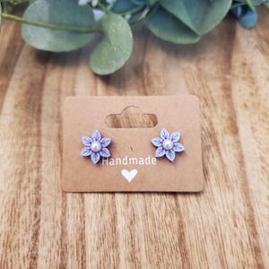 Purple Flower with Pearl center Acrylic Stud Earrings Gift