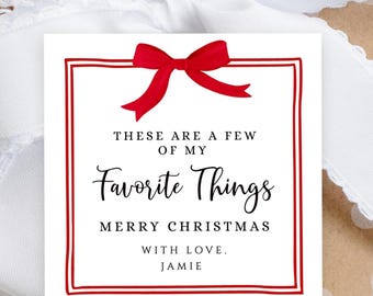 Favorite Things Gift Tag, Favorite Things Label, Printable Holiday Gift Tags, Editable Holiday Tags, Bow Christmas Tag, DIY Printable Tag