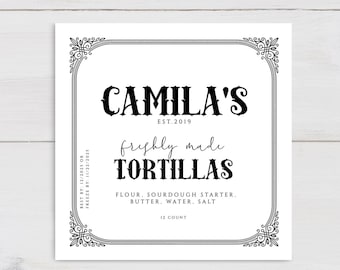 Modern Tortilla Tags, Homemade Tag, Bake Goods Tag,  Sourdough Tortilla Tag, Homemade Tortillas Tag, Tortilla Labels, Freshly Made Labels