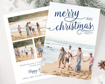 Minimalist Christmas Photo Card, Printable Holiday Card Template, Modern Merry Christmas Card, Beach Family Christmas Card, Christmas Card
