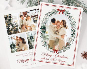 Wreath Photo Christmas Card, Christmas Photo Card, Holiday Card , Merry Christmas Card, Family Christmas Card, Printable Christmas Card