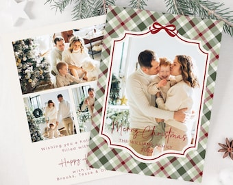 Plaid Christmas Card, Christmas Photo Card, Holiday Card, Family Christmas Card, Editable Christmas Card Template, Red Plaid Holiday Card
