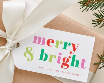 Merry & Bright Tag, Christmas Gift Tags, DIY Holiday Tag, Printable Christmas Tag, Holiday Favor Tag, Holiday Gift Label