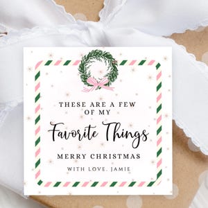 Etiqueta de regalo &quot;Cosas favoritas&quot;, etiquetas de cosas favoritas, etiquetas de regalo navideñas imprimibles, etiquetas navideñas editables, etiqueta de lazo &quot;Cosas favoritas&quot;