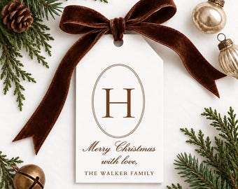 Editable Gift Tag Template, Monogram Tag, Personalized Tag, Printable Christmas & Hostess Gift Tags,  Christmas Tag, Brown gift Tag