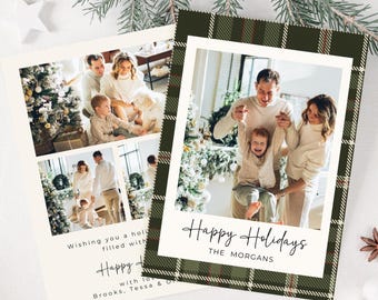 Plaid Christmas Card, Christmas Photo Card, Holiday Card, Family Christmas Card, Editable Christmas Card Template, Plaid Holiday Card