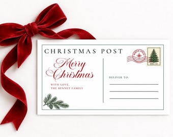 Editable Christmas Gift Tag Template, Vintage North Pole Postcard, Personalized Holiday Gift Tags, Printable Christmas Tags, Corjl