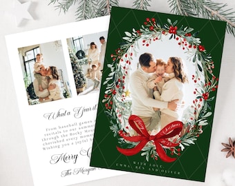 Christmas Photo Card, Printable Holiday Card Template, Modern Merry Christmas Card, Family Christmas Card, Wreath Christmas Card