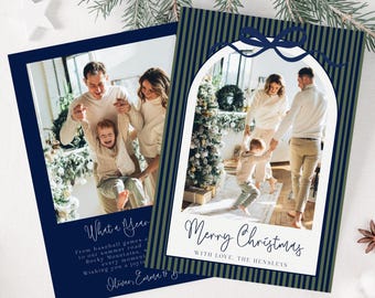 Modern Striped Photo Christmas Card, Christmas Photo Card, Holiday Card ,Family Christmas Card, Editable Christmas Card Template