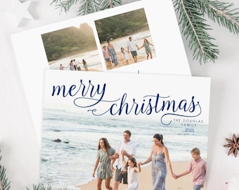 Minimalist Christmas Photo Card, Printable Holiday Card Template, Modern Merry Christmas Card, Beach Family Christmas Card, Christmas Card