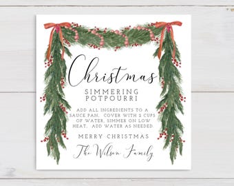 Christmas Simmer Pot Tag, Holiday Simmering Potpourri Tag, Simmer Potpourri Printable, Tag Editable, Stovetop Potpourri Tag, Potpourri Label