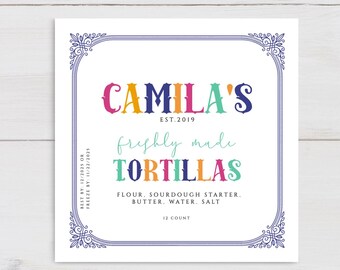 Homemade Tortilla Tags, Homemade Tag, Bake Goods Tag,  Sourdough Tortilla Tag, Homemade Tortillas Tag, Tortilla Labels, Freshly Made Labels