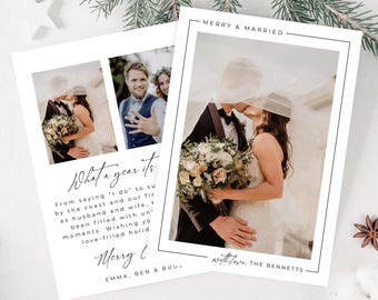 Modern Christmas Card, Merriest Christmas Photo Card, Married Christmas Card Template,  Minimalist Christmas Card, Newlywed Christmas Card