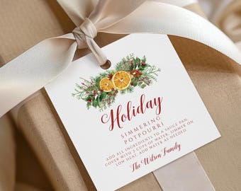 Holiday Simmering Potpourri Tag, Simmer Potpourri Printable Tag, Editable Stovetop Potpourri Tag, Holiday Potpourri Label