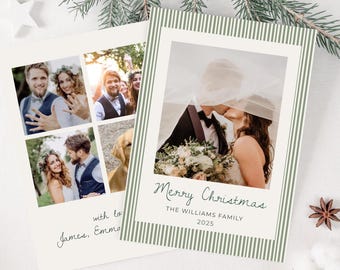 Striped Photo Christmas Card, Vintage Christmas Photo Card, Holiday Card ,Family Christmas Card, Editable Christmas Card Template,