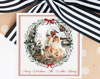 Christmas Photo Gift Tag, Wreath Photo Tag, Printable Photo Christmas Tag, Holiday Tag, Photo Gift Tag, Holiday Photo Gift Label, Wreath Tag