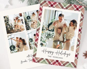 Plaid Christmas Card, Christmas Photo Card, Holiday Card, Family Christmas Card, Editable Christmas Card Template, Red Plaid Holiday Card