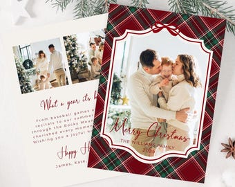 Plaid Christmas Card, Christmas Photo Card, Holiday Card, Family Christmas Card, Editable Christmas Card Template, Red Plaid Holiday Card