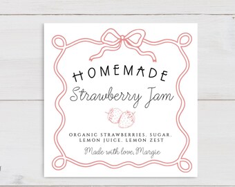Strawberry Jam Label, Homemade Tag, Jam Canning Label , Jam Label, Custom Stickers for Jelly & Jam, Mason Jars Labels, Made with Love