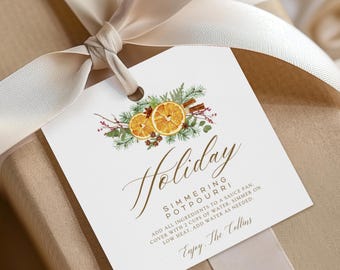Holiday Simmering Potpourri Tag Simmer Potpourri Printable Tag Editable Stovetop Potpourri Tag Holiday Potpourri Label