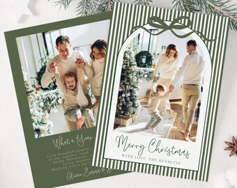 Modern Striped Photo Christmas Card, Christmas Photo Card, Holiday Card ,Family Christmas Card, Editable Christmas Card Template