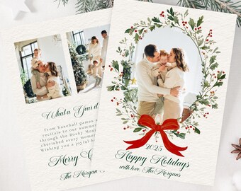 Christmas Photo Card, Printable Holiday Card Template, Modern Merry Christmas Card, Family Christmas Card, Wreath Christmas Card