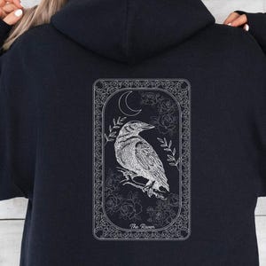 The Raven Tarot Card Hoodie Sweatshirt, Witchcore Hoodie, Dark Academia Hood, Y2K Retro Hooded Jumper, Vintage Soft Feeling Witchy