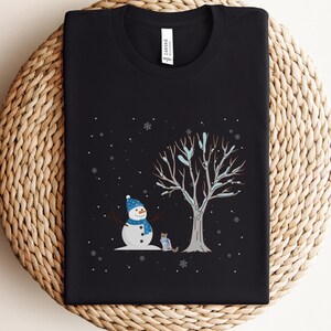 Snowman Kitty Christmas Tshirt, Cat Lover Xmas Tee, Y2K Retro Vintage T-shirt, Feline Lover Gift, Soft & Plush, Adorable Cute Holiday Shirt