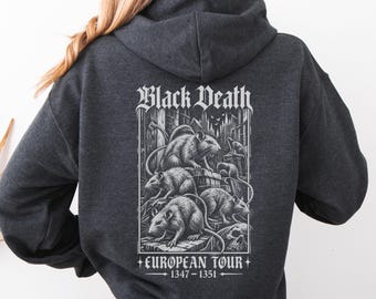 Black Death European Tour Hoodie, Gothic Rat Poster Sweatshirt, Heavy Metal Band Style Hoodie, Dark Academia Plague Hoodie