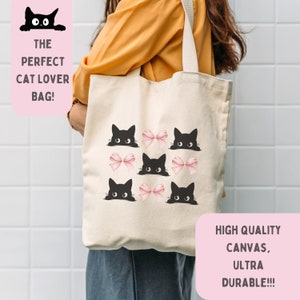 Custom Cat Name Tote Bag, Coquette Theme Cat Bag, Pink Bow Cat Tote, Balletcore Tote, Durable Shoulder Bag, Feline Gift, Kitten Lover Bag
