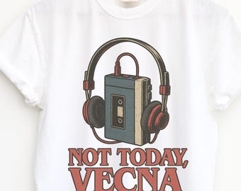 Not Today Vecna Retro Cassette Tape T-shirt, Sci-Fi Show Inspired Headphones Vintage Garment-Dyed T-shirt, 80's Music Fans