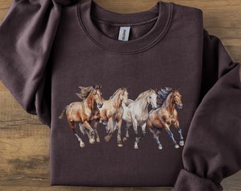 Horses Sweatshirt, Y2K Retro Wild Sweater, Stallion Lover Crewneck, Barn Animal Christmas, Vintage Soft Pullover, Cowgirl Cowboy Gift