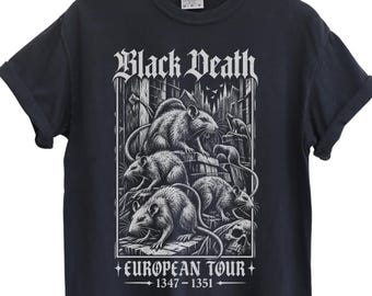 Black Death European Tour Shirt, Gothic Rat Poster Tee, Heavy Metal Band Style Shirt, Dark Academia Plague Tee