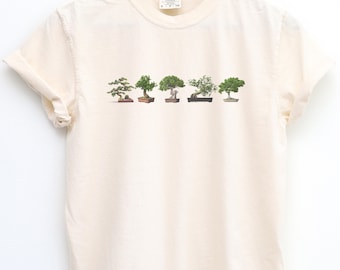 Minimalist Row Of Bonsai Trees Vintage Tshirt, Plant Lover Crewneck, Japan Icon Y2K Retro Shirt, Comfort Colors® T-shirt, Tree Gardener Gift