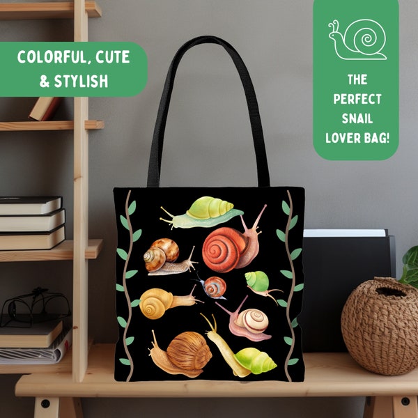 Colorful Snails AOP Tote Bag, Slug Lover Gift, Gardener Bag, Snail Bag, Durable Tote Bag, Reader Gift Idea, Stylish Grocery Bag