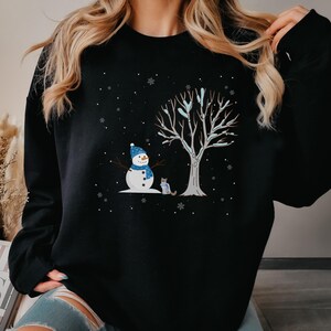 Snowman Christmas Sweatshirt, Y2K Retro Xmas Cat Sweater, Feline Lover Gift, Vintage Holiday Shirt, Adorable Cute Crewneck, Soft & Plush