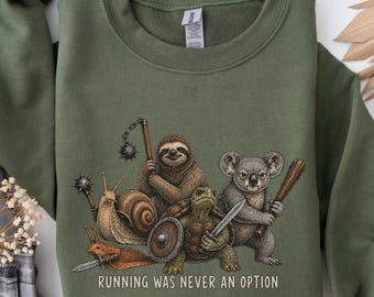 Funny Slow Animals Warrior Crewneck, Sloth Turtle Koala Sweatshirt