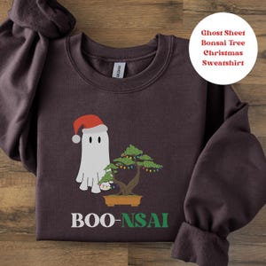 Bluza świąteczna Boo-Nsai, sweter z drzewem bonsai, okrągły dekolt Y2K, ciepły i przytulny, vintage retro, prezent unisex, uroczy sweter z prześcieradłem Ghost
