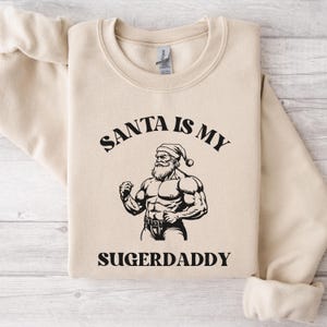Bluza Santa Is My Sugardaddy, zabawny świąteczny sweter, okrągły dekolt X-mas, miękki i przytulny, sweter retro Y2K, świąteczny okrągły dekolt
