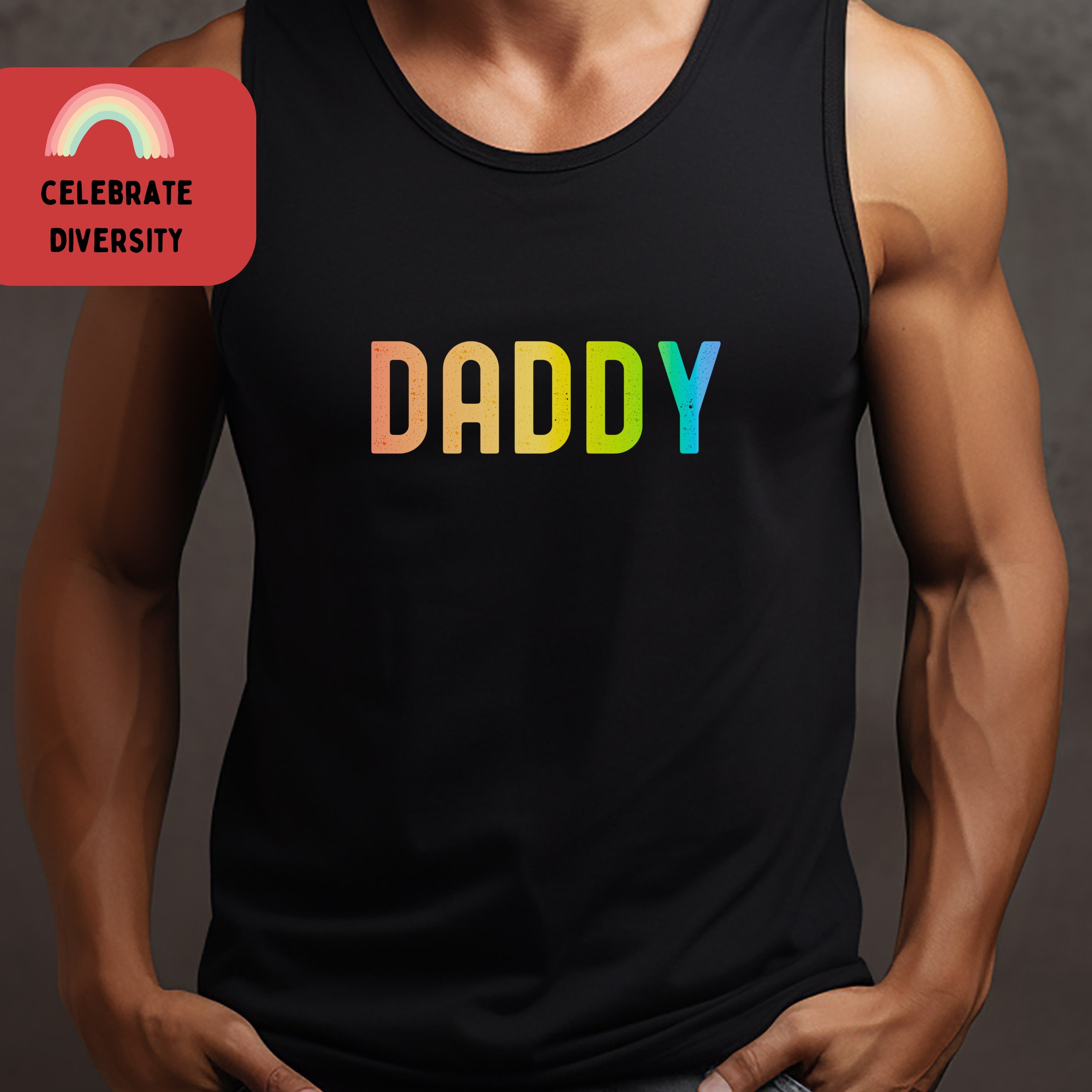Daddy LGBTQ Muscle Tank, Pride 2024, Celebrate Diversity Gift Idea, Boyfriend Tank Top, Gift for Him, Y2K Rainbow Shirt