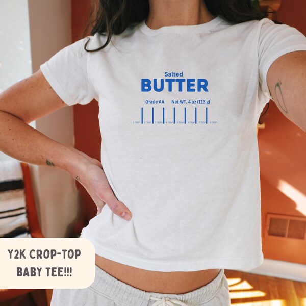 Salted Butter Y2K Crop Top. 90's Retro Adult Baby Tee, Korean Baby Tee, Places Location City Shirt