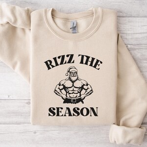 Bluza Rizz The Season Santa, zabawny świąteczny sweter, okrągły dekolt X-mas, miękki i przytulny, sweter retro Y2K, świąteczny okrągły dekolt